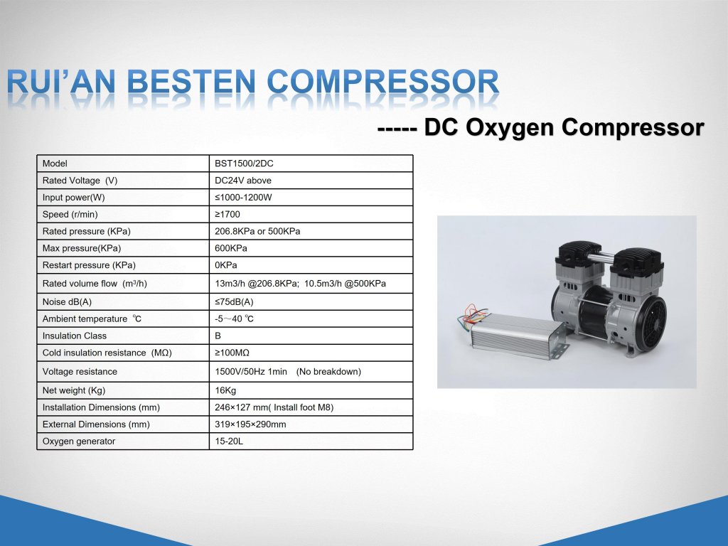 Oil free air compressor for oxygen generator